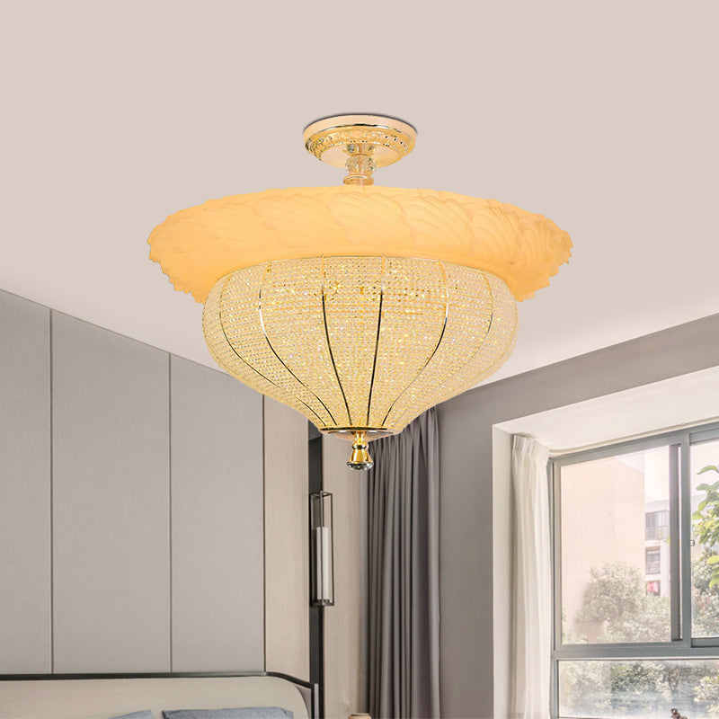 LED Semi Flush Industrial Urne Form Crystal-Consthed in der Nähe des Deckenlichts in Gold