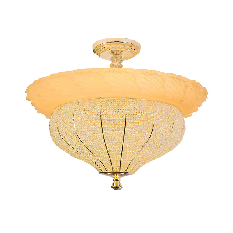 LED Semi Flush Industrial Urne Form Crystal-Consthed in der Nähe des Deckenlichts in Gold