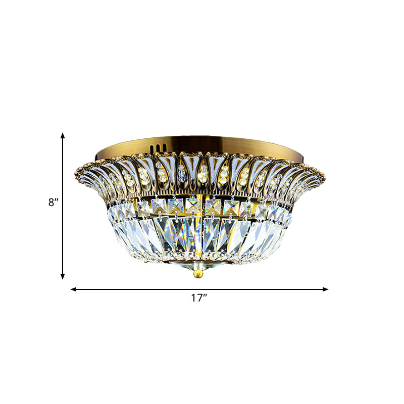 Flared Shade Living Room Flushmount Modern Clear Crystal LED Gold Finish Flush Light Fixture