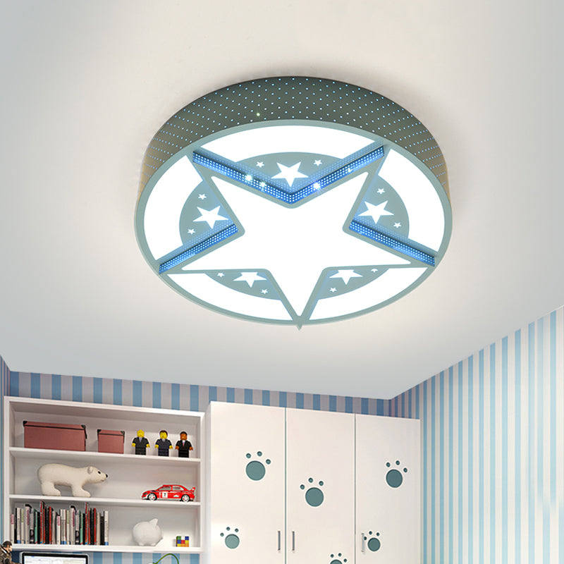 Star Badge Hollowed Out Ceiling Flush Cartoon Acrylic Kids Bedroom LED Flushmount Lighting in Blue