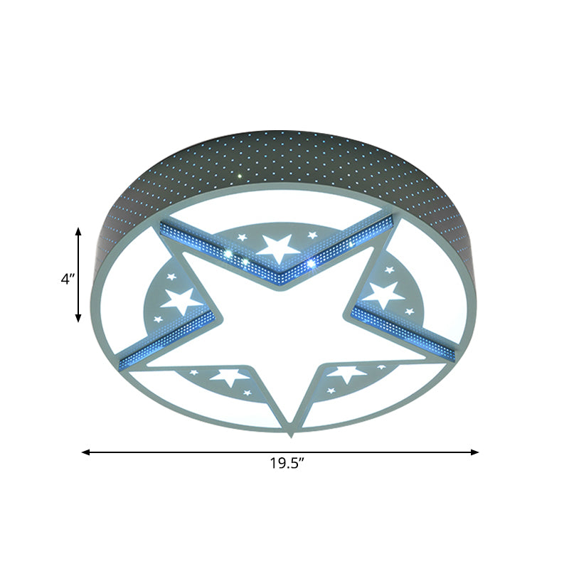 Star Badge Hollowed Out Ceiling Flush Cartoon Acrylic Kids Bedroom LED Flushmount Lighting in Blue
