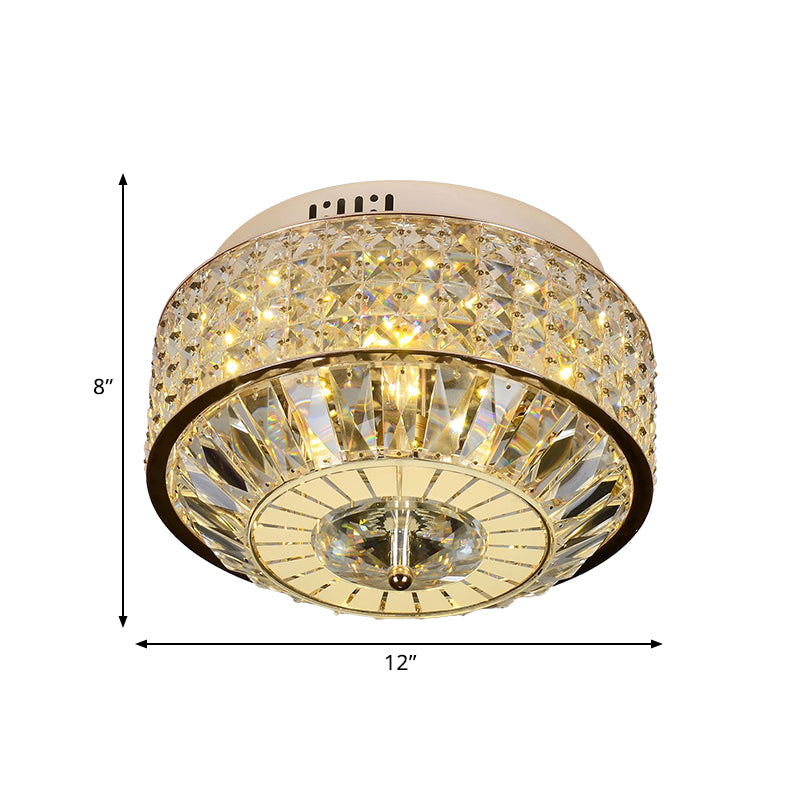 Modern Round Ceiling Mount 12"/16" Wide LED Faceted Crystal Flush Light Fixture in Gold for Bedroom
