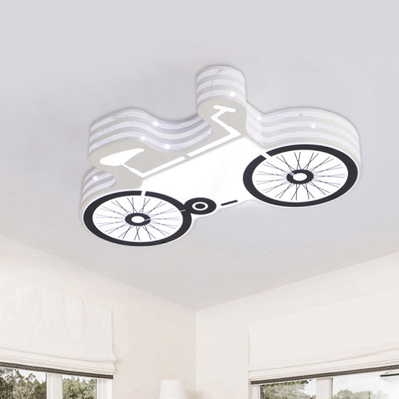 Bicycle Child Dormitory Flushmount Iron Kids LED Close to Ceiling Light with Recessed Diffuser in White