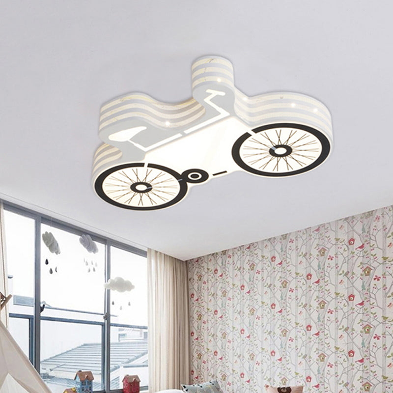 Bicycle Child Dormitory Flushmount Iron Kids LED Close to Ceiling Light with Recessed Diffuser in White