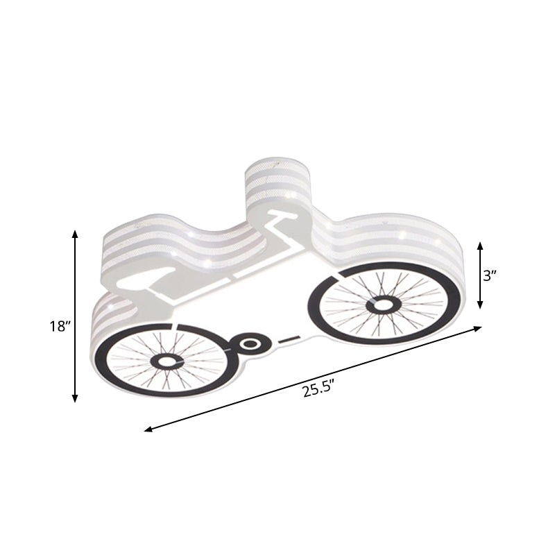Bicycle Child Dormitory Flushmount Iron Kids LED Close to Ceiling Light with Recessed Diffuser in White