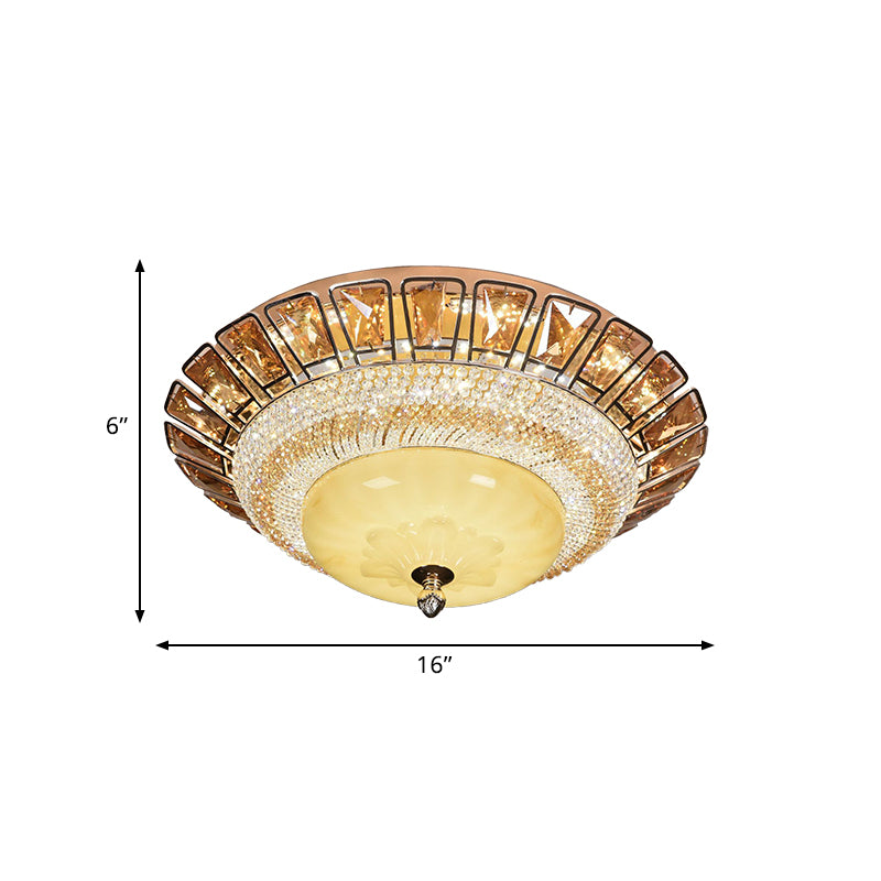 Bowl Cognac and Clear Crystal Ceiling Light Contemporary LED Living Room Flush Mount Fixture in Gold