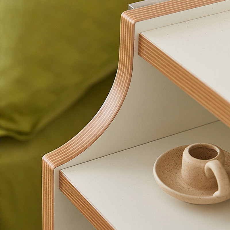 Contemporary Wooden Bedside Cabinet with 4 Shelves for Bedroom