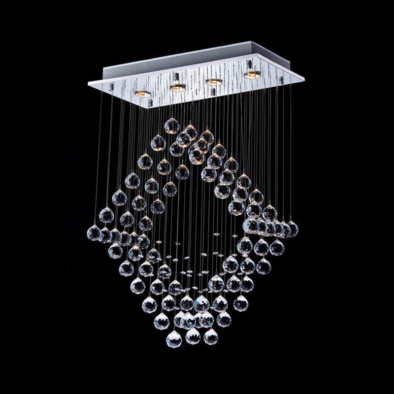 Chrome Diamond Flush Ceiling Light Modernism Crystal Orb LED Dining Room Flush Mount Lamp