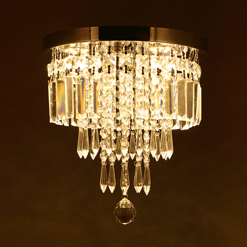Lámpara LED cromada de montaje empotrado de 8"/10" de ancho, cristal facetado modernista, redondo escalonado, cerca de la luz del techo