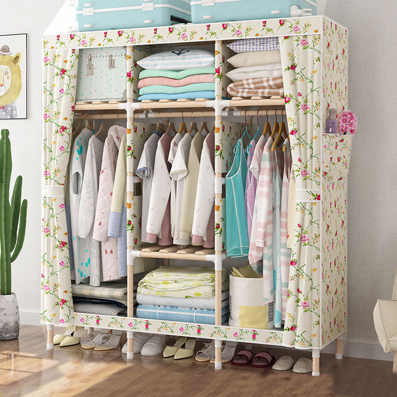 Metal Modern Armoire Shelves Storage Wardrobe Closet with Garment Rod