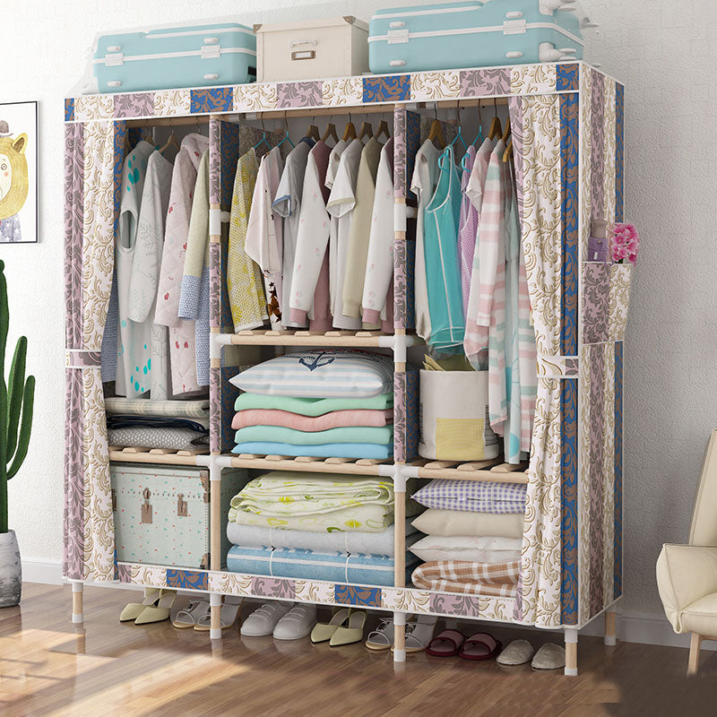 Metal Modern Armoire Shelves Storage Wardrobe Closet with Garment Rod