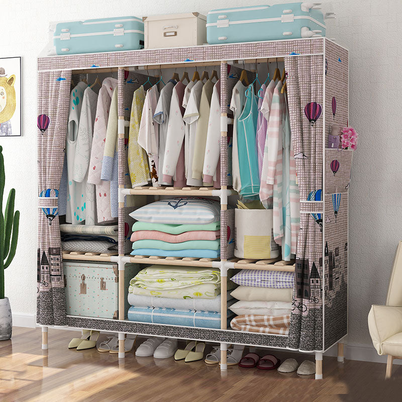 Metal Modern Armoire Shelves Storage Wardrobe Closet with Garment Rod