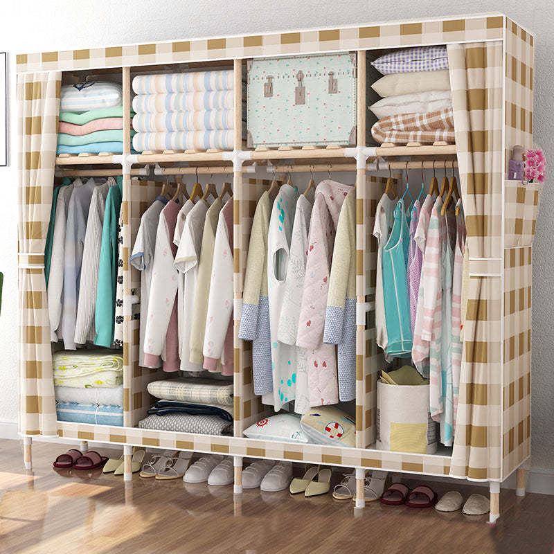 Metal Modern Armoire Shelves Storage Wardrobe Closet with Garment Rod