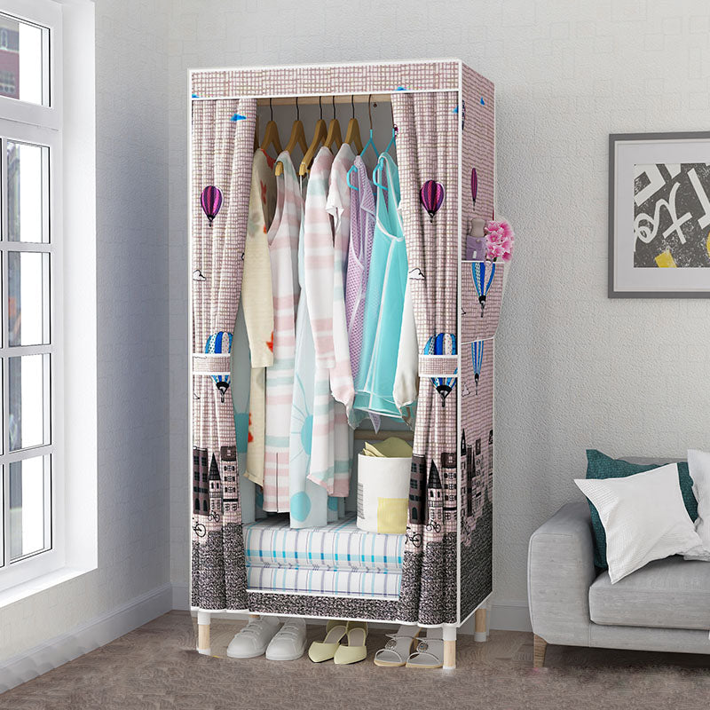 Metal Modern Armoire Shelves Storage Wardrobe Closet with Garment Rod