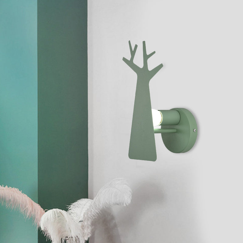 Noordse boom Silhouet IJzeren Wandlicht 1 Hoofd SCONCE Verlichtingsarmatuur in groen/wit/grijs voor slaapkamer
