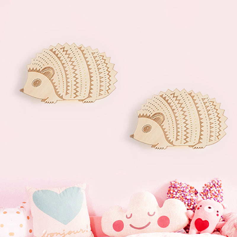 Madera Hedgehog Flush Monte Muralla Splique Niños Beige LED de pared Luce de iluminación para la cama, hacia la izquierda/hacia la derecha hacia la derecha