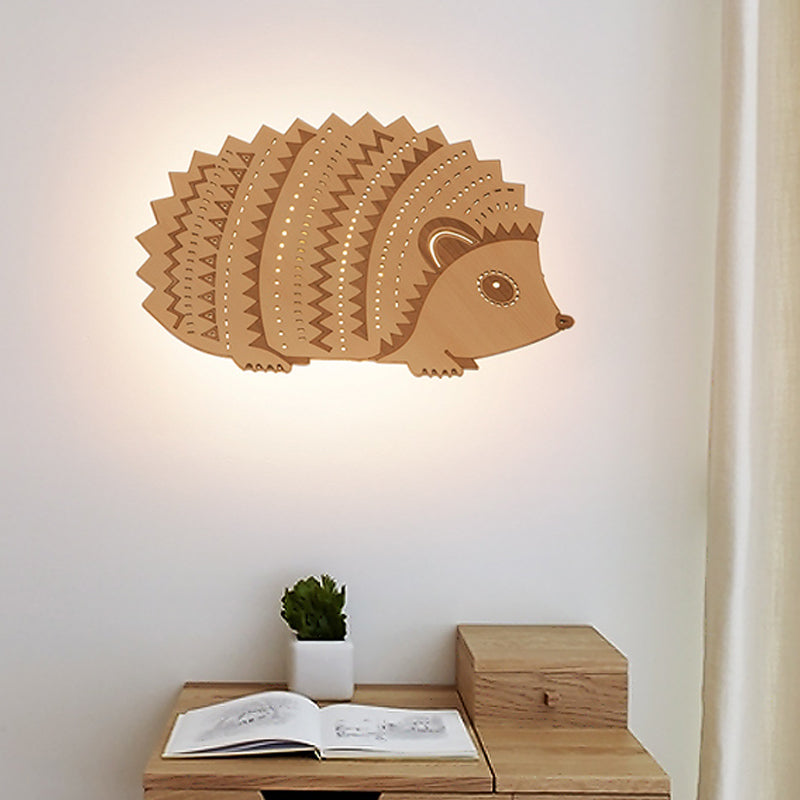 Madera Hedgehog Flush Monte Muralla Splique Niños Beige LED de pared Luce de iluminación para la cama, hacia la izquierda/hacia la derecha hacia la derecha