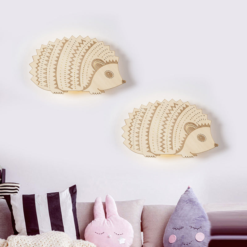 Madera Hedgehog Flush Monte Muralla Splique Niños Beige LED de pared Luce de iluminación para la cama, hacia la izquierda/hacia la derecha hacia la derecha