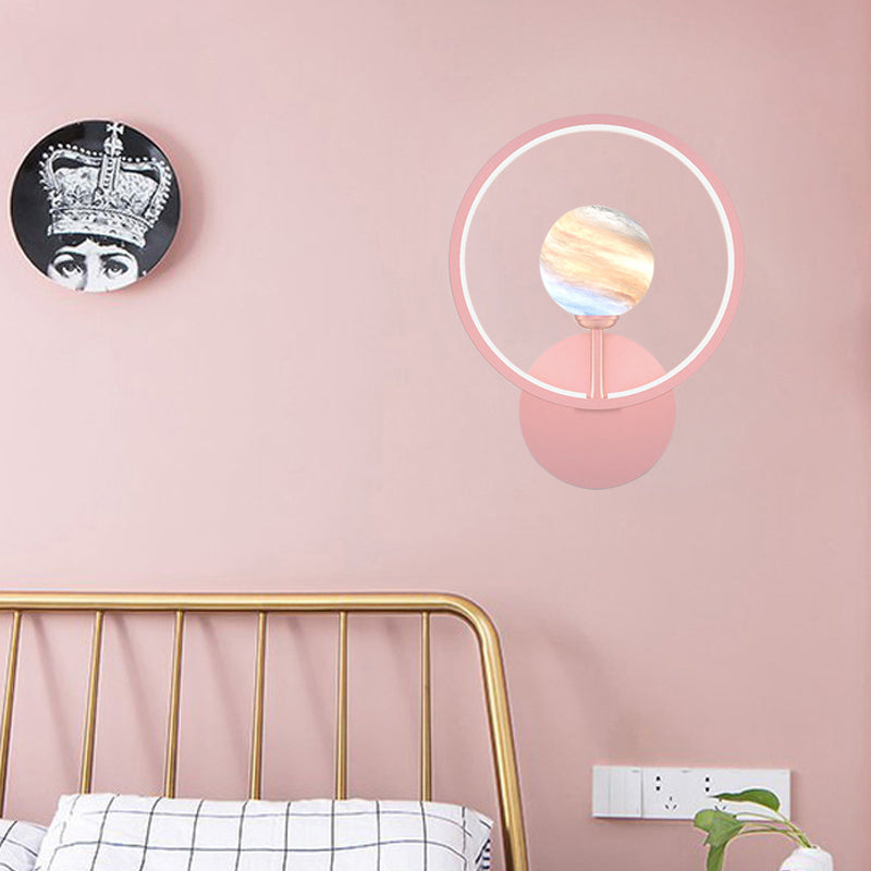 Gradient Glass Globe Wall Lighting Ideas Modern LED Sconce Light Fixture with Ring Guard in Black/Pink/White