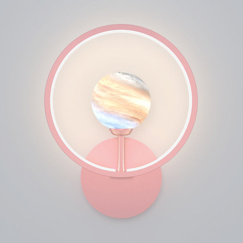 Gradient Glass Globe Wall Lighting Ideas Modern LED Sconce Light Fixture with Ring Guard in Black/Pink/White