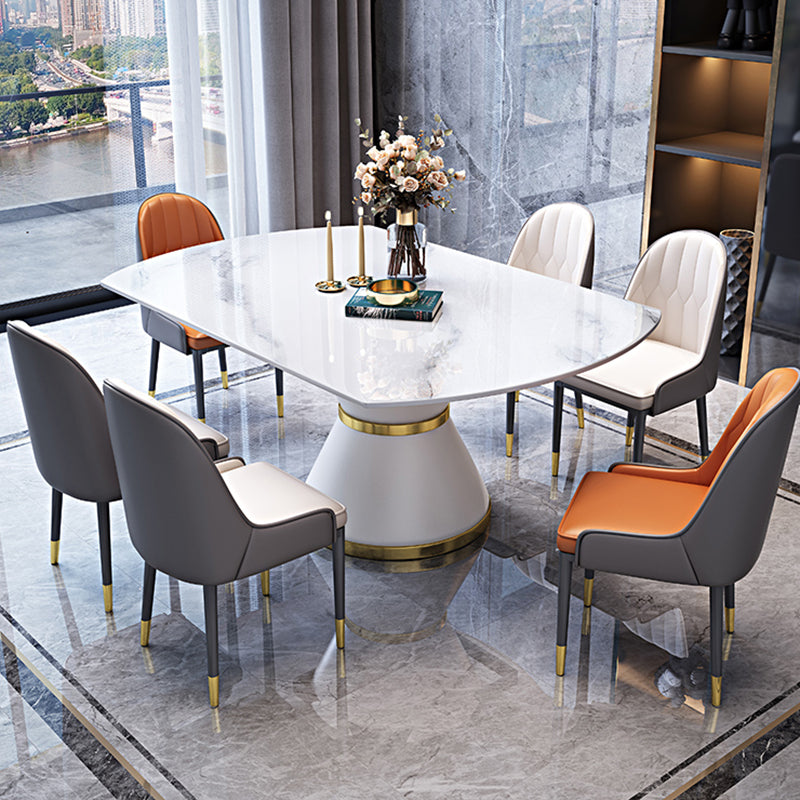 Luxury Round White Stone Top Dining Table with White & Gold Pedestal