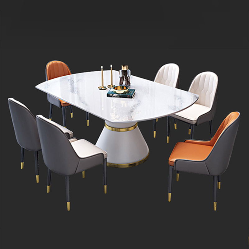 Luxury Round White Stone Top Dining Table with White & Gold Pedestal