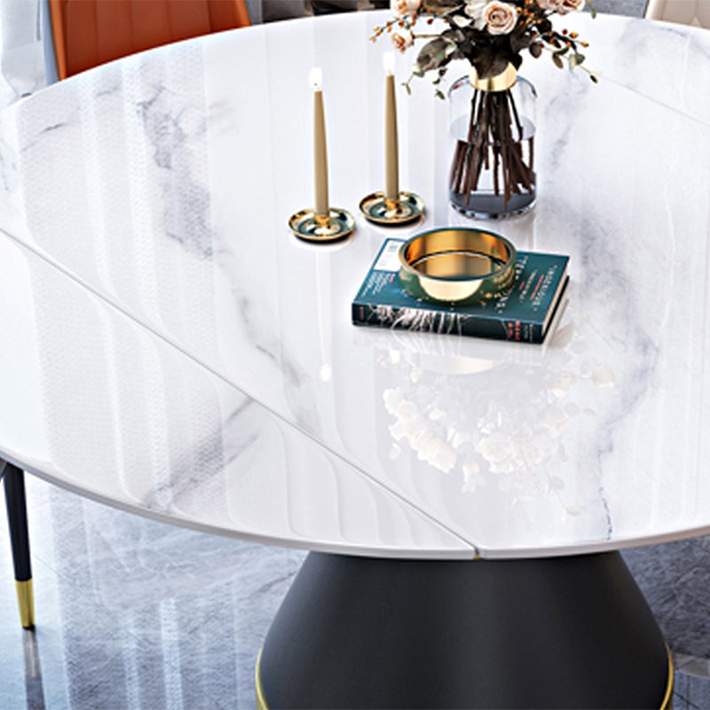Luxury Round White Stone Top Dining Table with White & Gold Pedestal