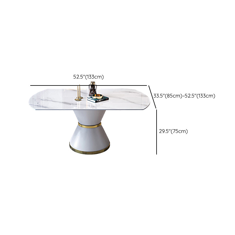 Luxury Round White Stone Top Dining Table with White & Gold Pedestal