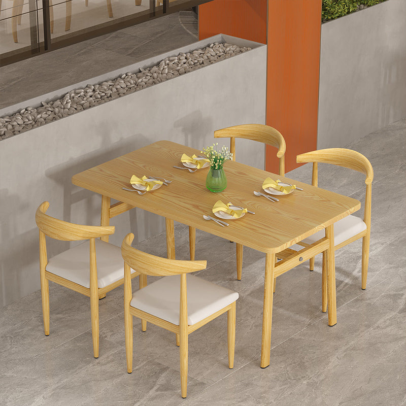 Contemporary Rectangle Wooden Dining Table with 4 Steel Foot