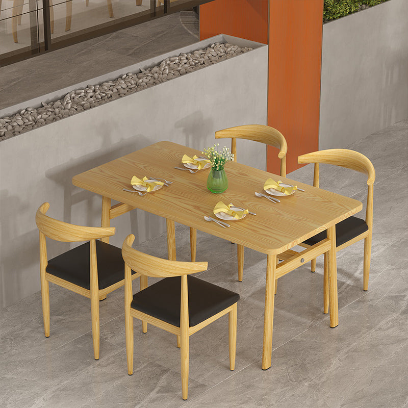 Contemporary Rectangle Wooden Dining Table with 4 Steel Foot