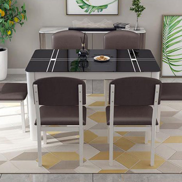 Contemporary Rectangle Black Glass Dining Table with 4 Steel Foot