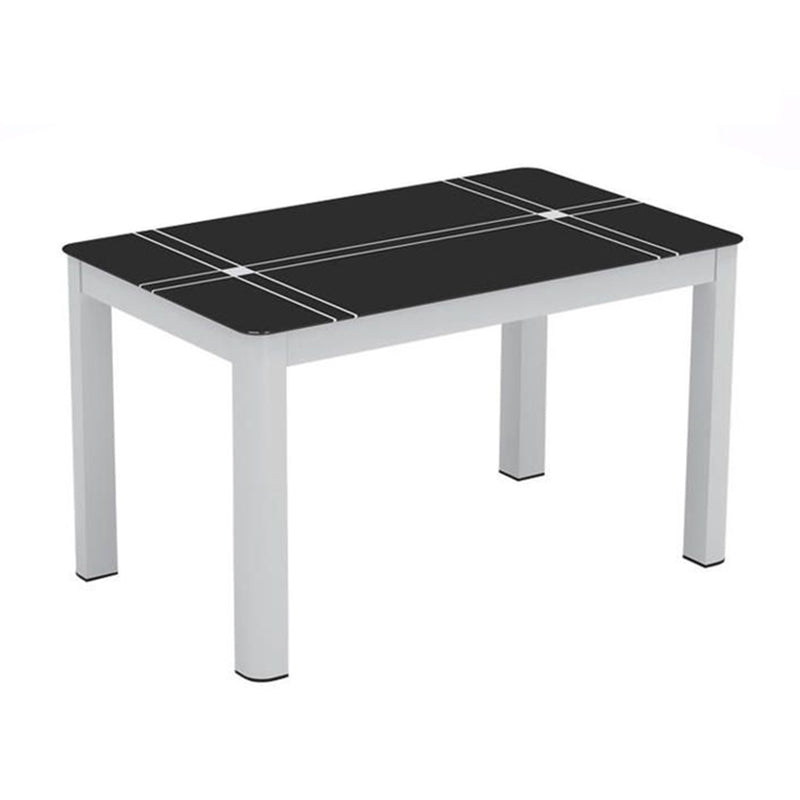 Contemporary Rectangle Black Glass Dining Table with 4 Steel Foot