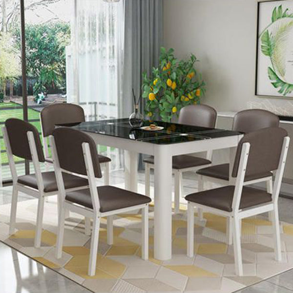 Contemporary Rectangle Black Glass Dining Table with 4 Steel Foot