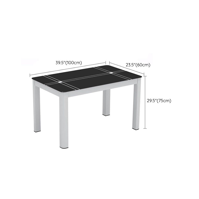 Contemporary Rectangle Black Glass Dining Table with 4 Steel Foot