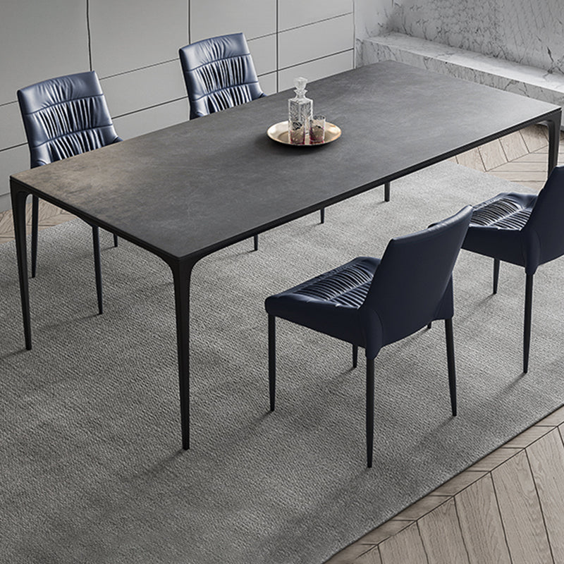 Modern Rectangular Grey Stone Top Dining Table with 4 Black Legs