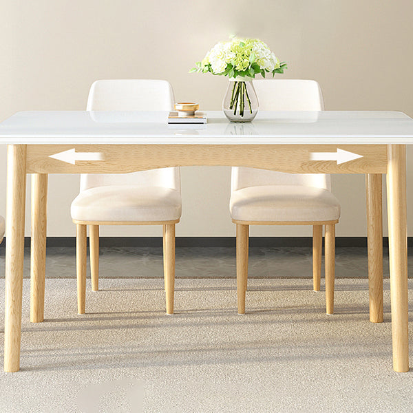 Contemporary Rectangular White Glass Dining Table with Solid Wood Legs