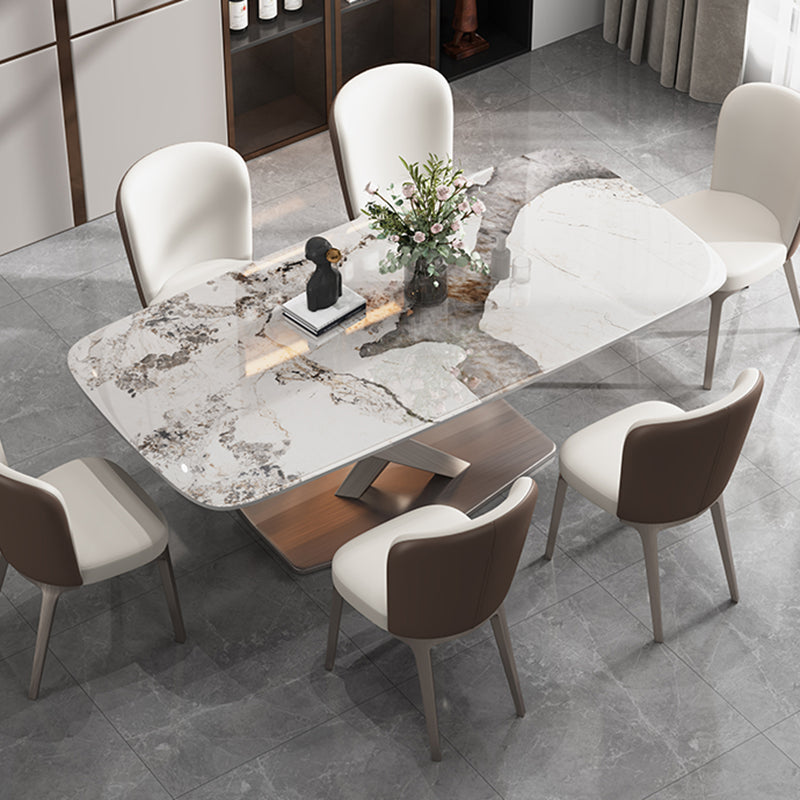 Luxury Rectangular Stone Top Dining Table with Gold Steel X-Base