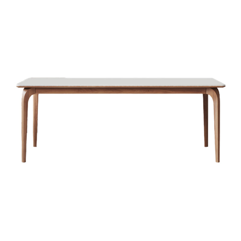 Modern Rectangular White Stone Top Dining Table with 4 Walnut Legs