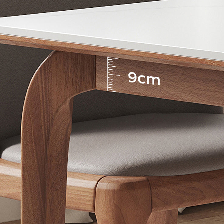 Modern Rectangular White Stone Top Dining Table with 4 Walnut Legs