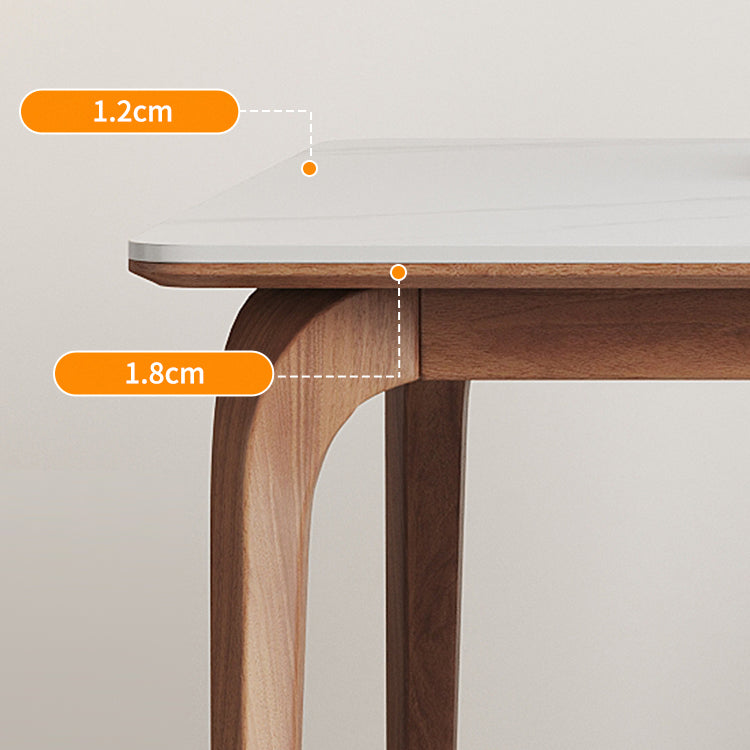 Modern Rectangular White Stone Top Dining Table with 4 Walnut Legs
