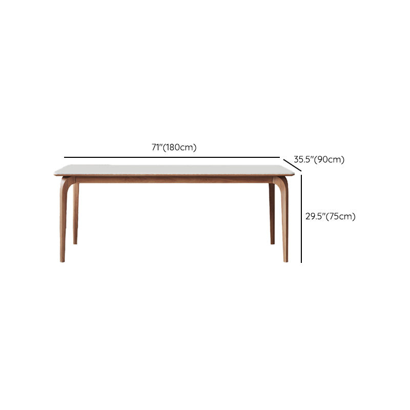 Modern Rectangular White Stone Top Dining Table with 4 Walnut Legs
