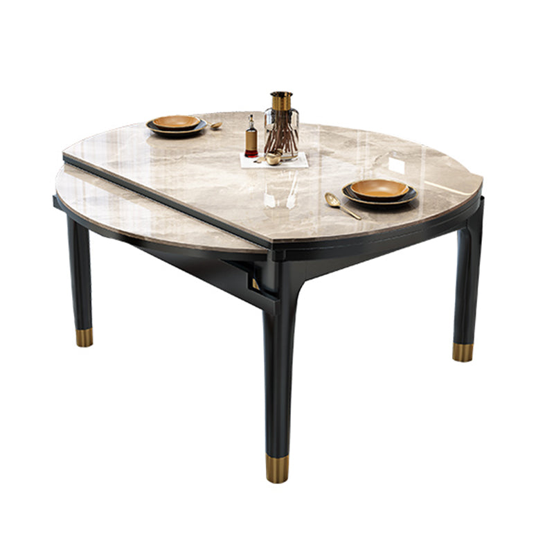 Contemporary Round Gray Stone Dining Table with Solid Wood Legs