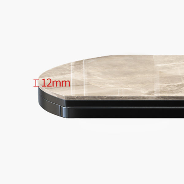 Contemporary Round Gray Stone Dining Table with Solid Wood Legs