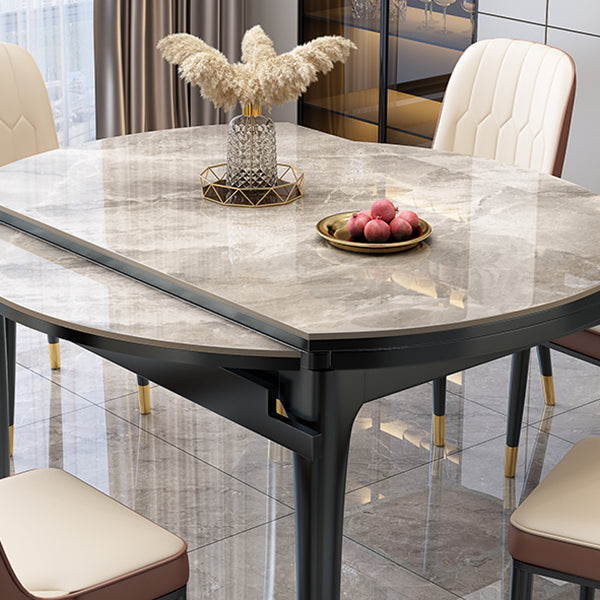 Contemporary Round Gray Stone Dining Table with Solid Wood Legs