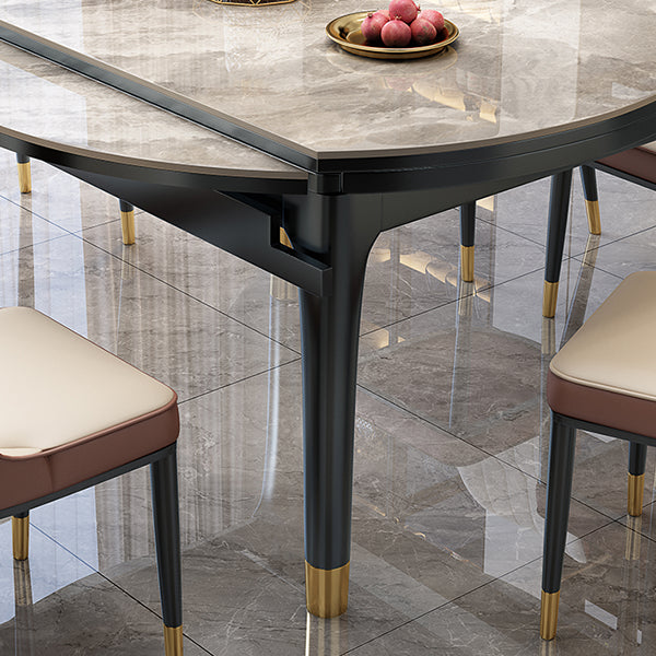 Contemporary Round Gray Stone Dining Table with Solid Wood Legs