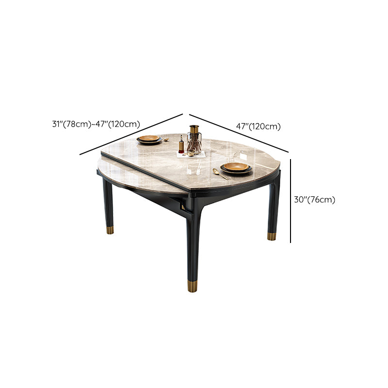 Contemporary Round Gray Stone Dining Table with Solid Wood Legs