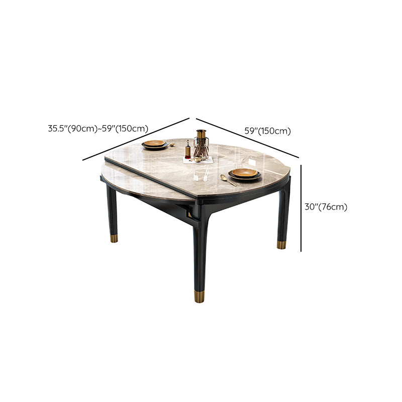 Contemporary Round Gray Stone Dining Table with Solid Wood Legs