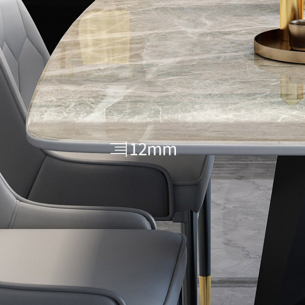 Modern Rectangular White Stone Top Dining Table with Steel Black X-Base