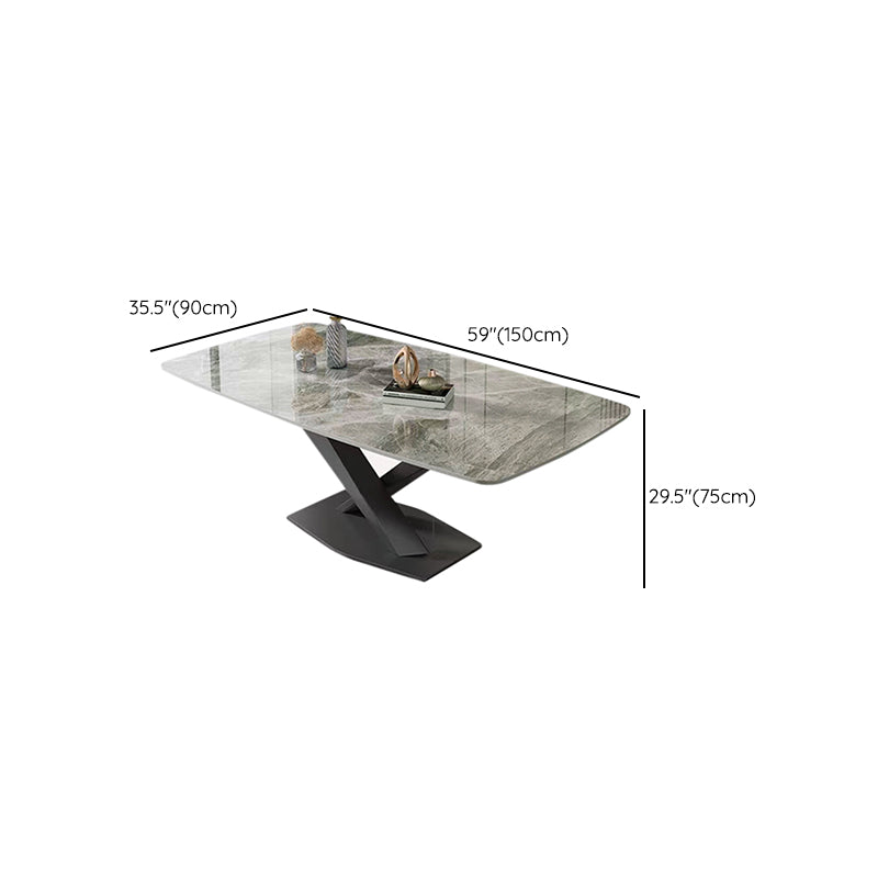 Modern Rectangular White Stone Top Dining Table with Steel Black X-Base