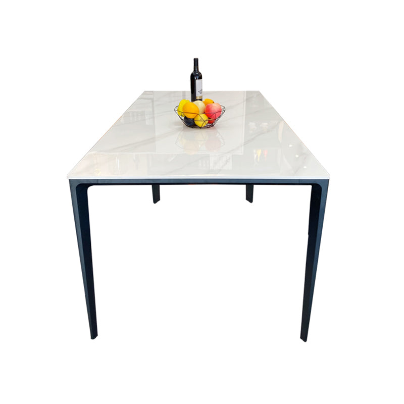 Modern White Stone Top Rectangular Dining Table with 4 Black Metal Legs